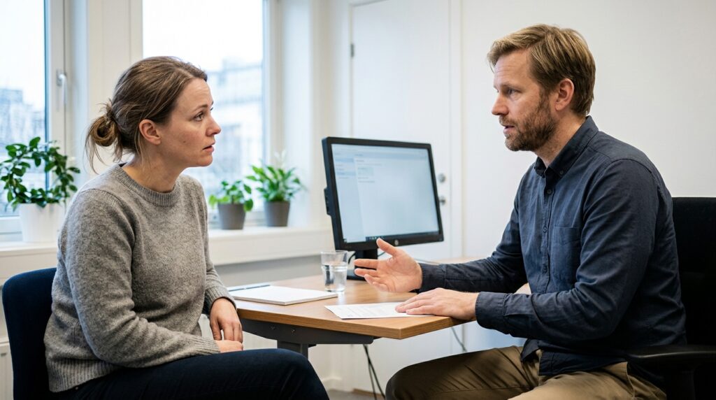 Lege og pasient i konsultasjon: vurdering av svimmelhet og balanse ved forklaring av BPPV og symptomer