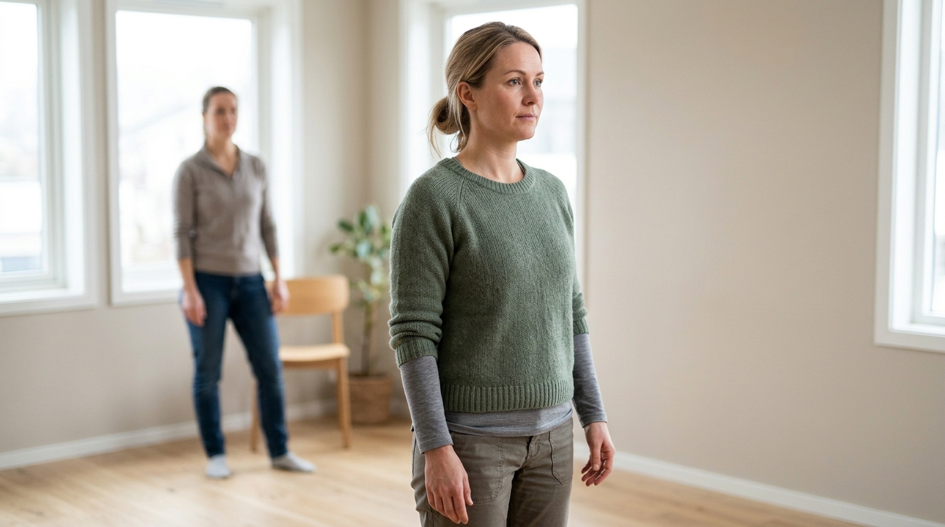 Person som øver på balanse med veiledning