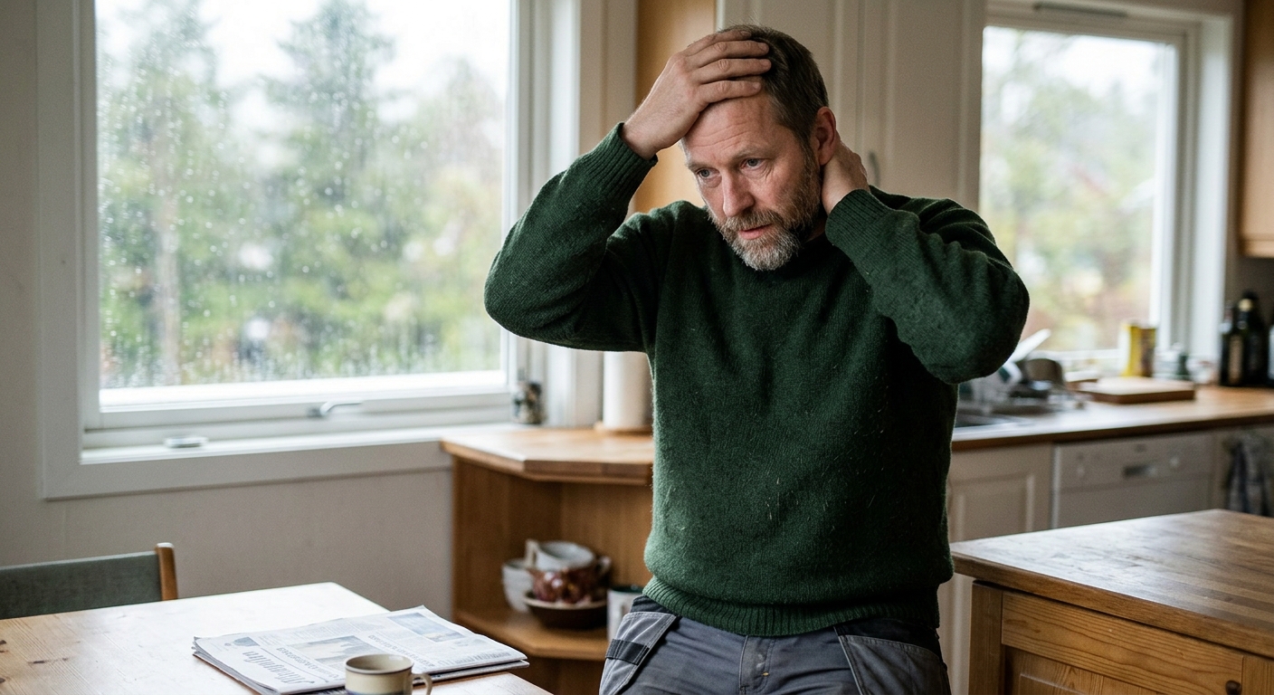 Person holder seg på toppen av hodet i hverdagen, illustrerer hodepine på toppen av hodet i dagliglivet.