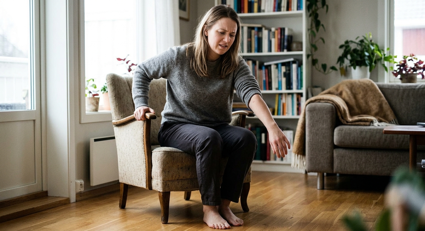 Kontorarbeider gnir albuen ved tastaturbruk hjemme, typiske golfalbue symptomer du bør kjenne igjen