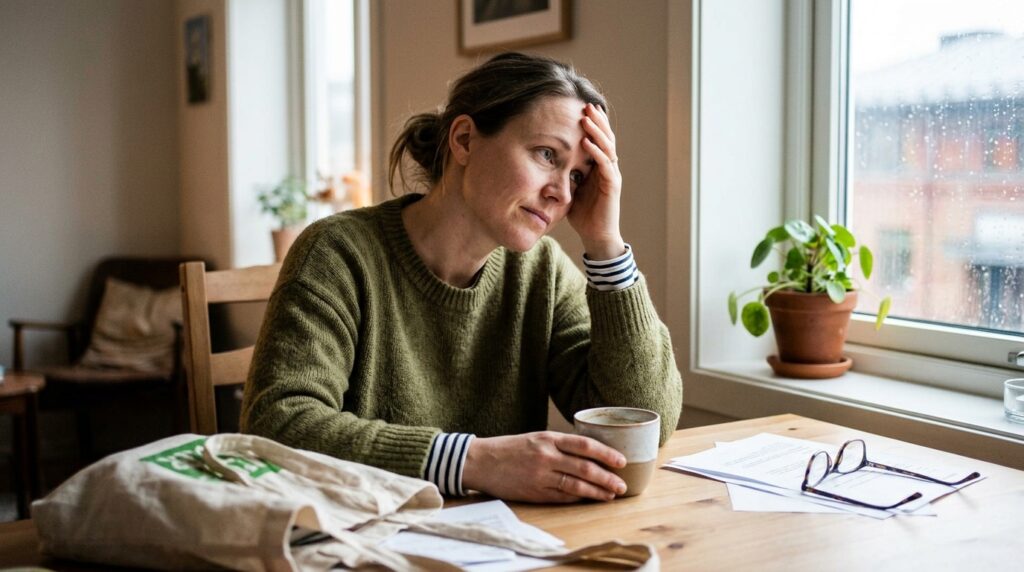 Helsekonsultasjon der pasient beskriver langvarig hodepine i hverdagen, naturlig og rolig moment uten dramatikk