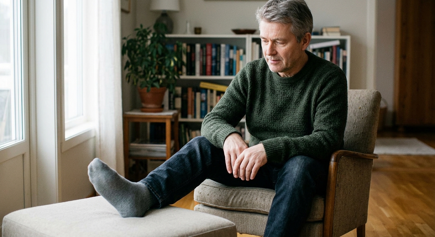 Person med hånden rundt ankelen