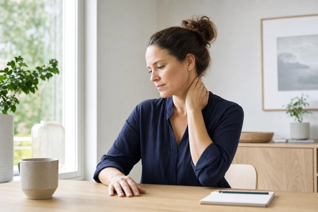 Person som tar en pause med hånden ved nakken