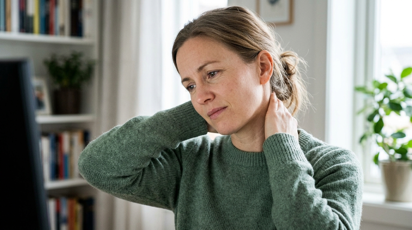 Person med hånden mot bakhodet