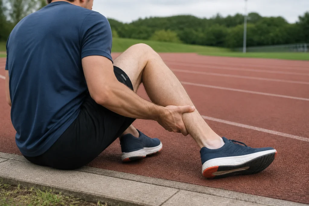 Løper holder rundt nedre del av leggen
