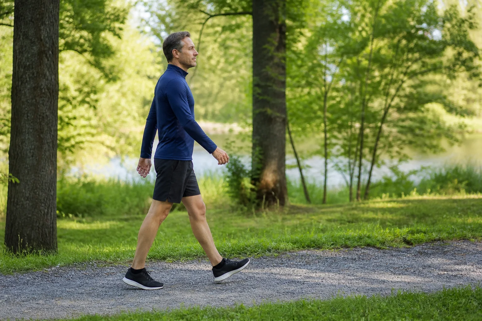 Person går rolig i en park