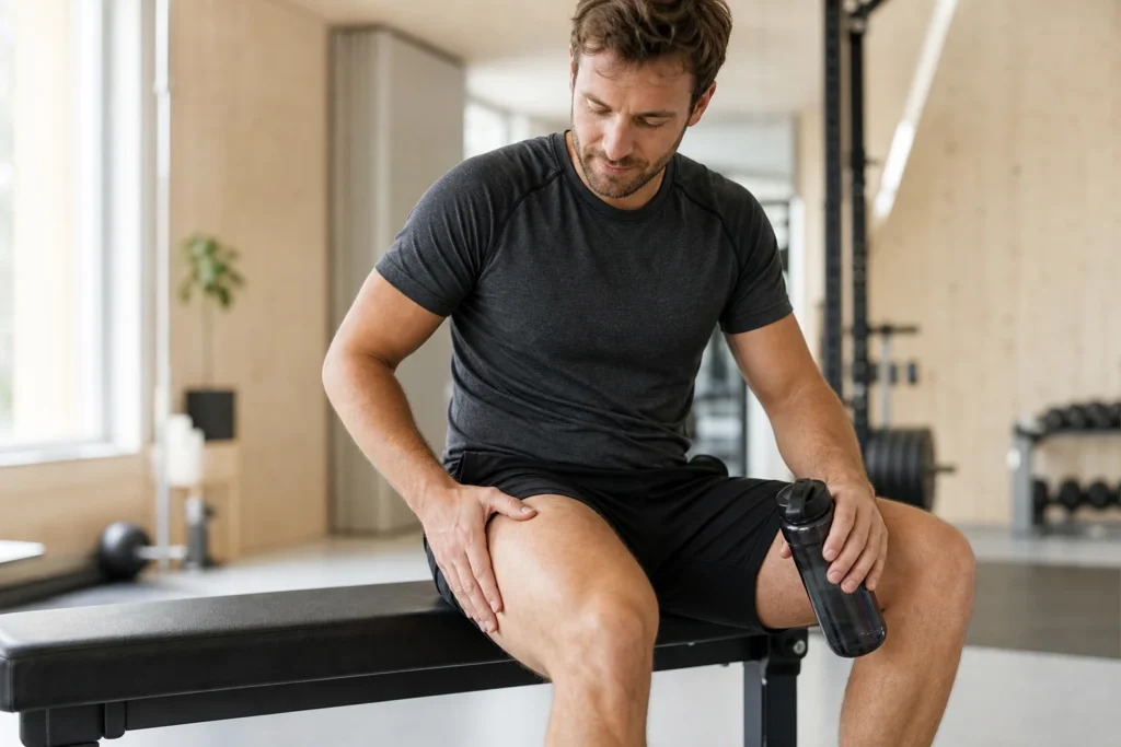 Person kjenner på låret etter trening