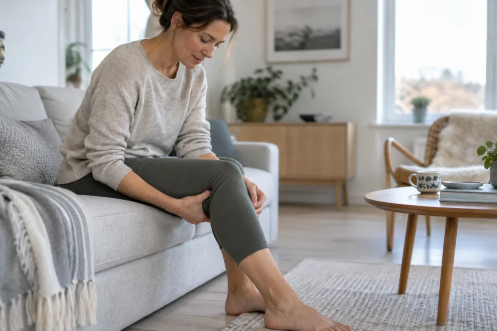 Person kjenner etter stramhet bak kneet