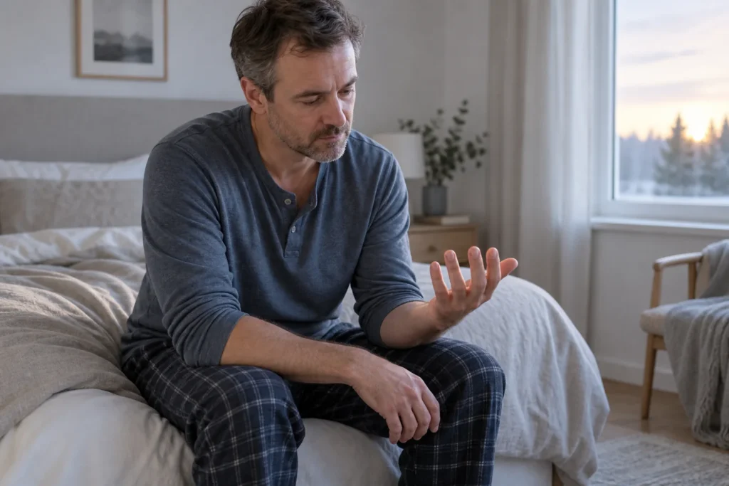 Person beveger fingrene etter å ha våknet
