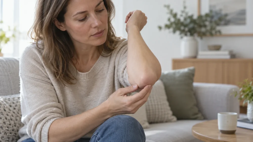 Person undersøker en kul på albuespissen