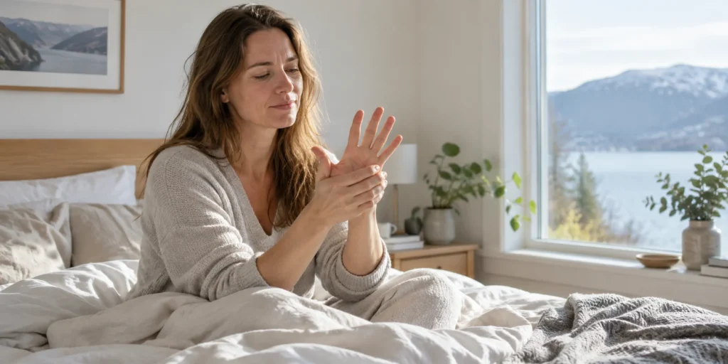 Person som beveger stive fingre om morgenen