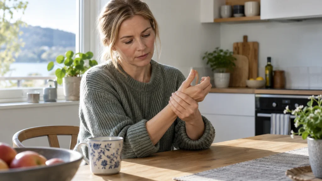 Person som holder rundt basen av tommelen